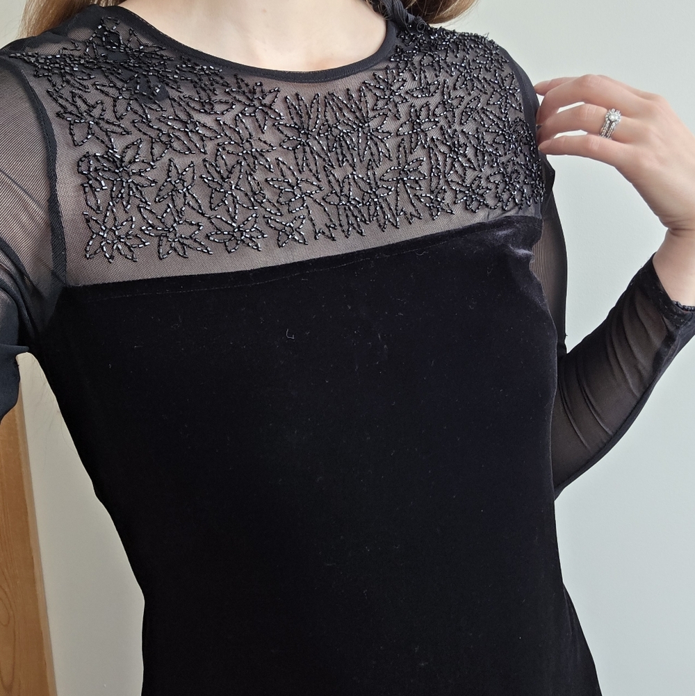 Black Velvet Maxi Dress 12 Beaded Mesh Dark‎ Romantic Prom Whimsigoth Gown